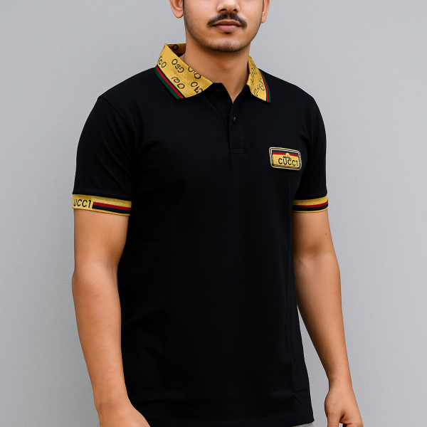 Men’s Self-Design Polo Neck Cotton T-Shirt – Smart Casual Wear