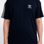 Adidas Men’s Black Crew Neck Cotton T-Shirt with Dusty Pink Stripes – Sporty Casual Comfort