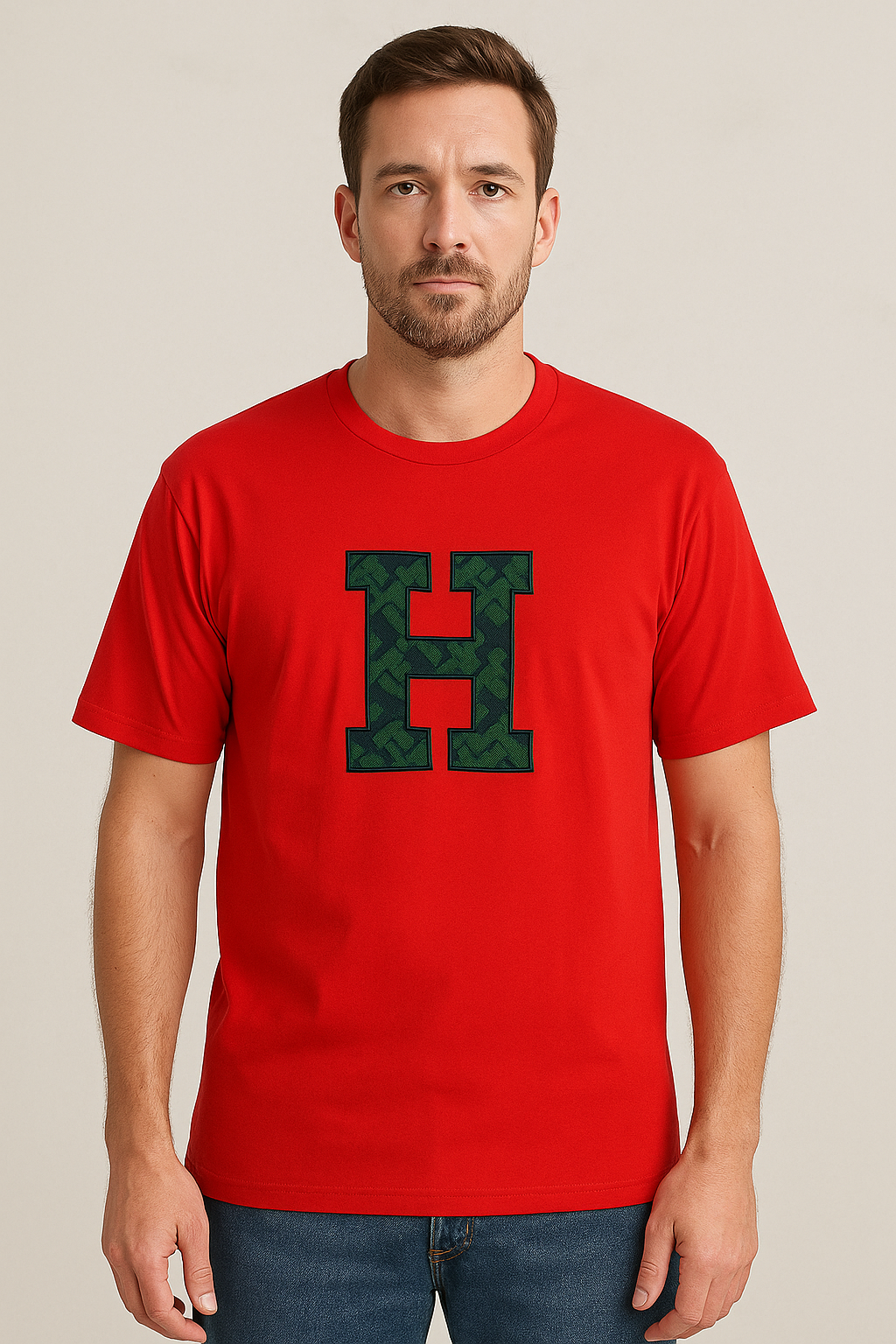 Bold Red “H” Graphic T-Shirt for Men – Trendy Casual Street Style Tee