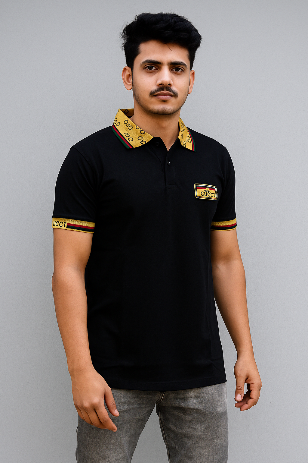 Men’s Self-Design Polo Neck Cotton T-Shirt – Smart Casual Wear