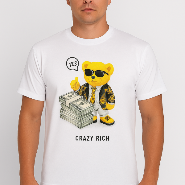 Men’s Black “Crazy Rich” Bear Graphic T-Shirt – Premium Streetwear Tee